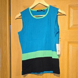 Carlisle Teal, Lime & Black Colorblock Sleeveless Top